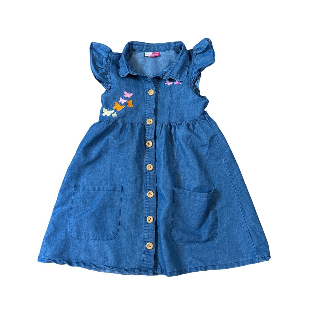 Penelope Mack Denim‎ Dress Kids Blue Butterfly Flutter Sleeve SIZE 6